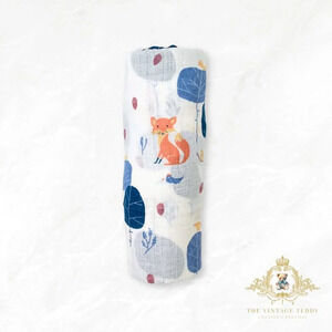 NWT Cute Baby Swaddling Receiving Blanket 100% Organic Cotton Muslin Little Fox